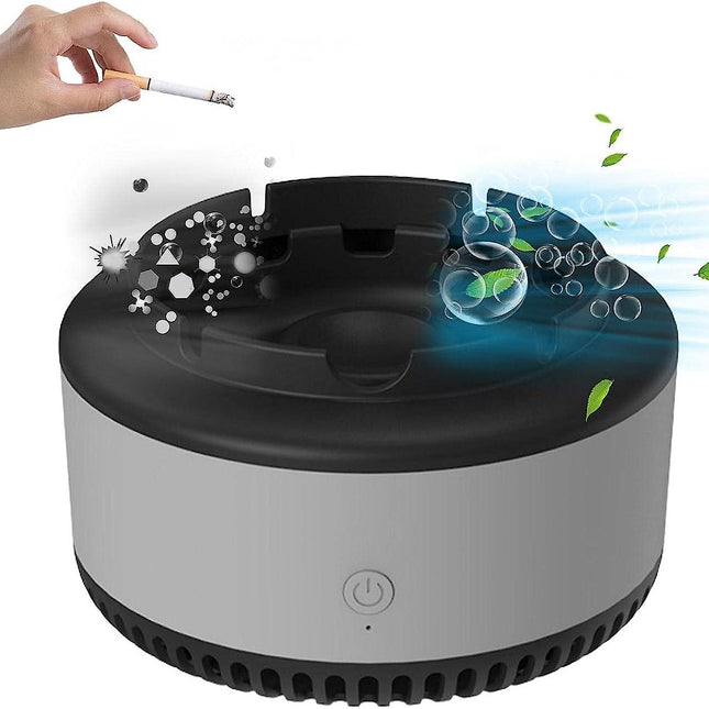 Scrumiera electrica cu aspiratie directa, suport din rasina epoxidica anti-topire, cu functie de purificare a aerului, odorizant pentru eliminarea mirosului, functioneaza cu baterii AA, gri - PromotiiZilnice