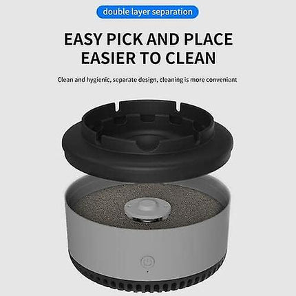 Scrumiera electrica cu aspiratie directa, suport din rasina epoxidica anti-topire, cu functie de purificare a aerului, odorizant pentru eliminarea mirosului, functioneaza cu baterii AA, gri - PromotiiZilnice