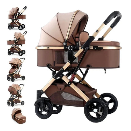 Carucior 2 în 1 - Model de Lux cu Peisaj Inalt - Pliabil cu Un Singur Buton