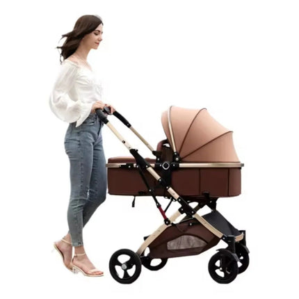 Carucior 2 în 1 - Model de Lux cu Peisaj Inalt - Pliabil cu Un Singur Buton