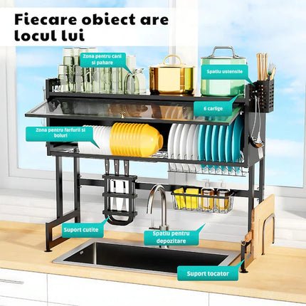 Scurgator, Raft vase, 85 cm lungime, otel Premium inoxidabil, anticoroziune, design versatil, uscare/depozitare, negru - PromotiiZilnice