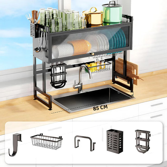 Scurgator, Raft vase, 85 cm lungime, otel Premium inoxidabil, anticoroziune, design versatil, uscare/depozitare, negru - PromotiiZilnice