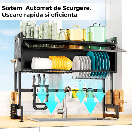 Scurgator, Raft vase, 85 cm lungime, otel Premium inoxidabil, anticoroziune, design versatil, uscare/depozitare, negru - PromotiiZilnice