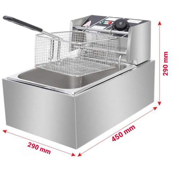 Friteuza Electrica Profesionala 6L, Inox, 2500W – Termostat Reglabil, Capac Antistropire, Usor de Curatat - PromotiiZilnice