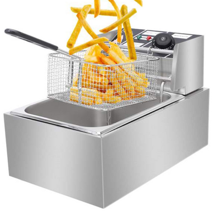 Friteuza Electrica Profesionala 6L, Inox, 2500W – Termostat Reglabil, Capac Antistropire, Usor de Curatat - PromotiiZilnice