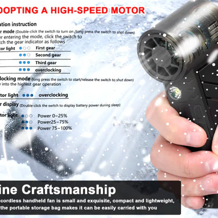 Suflanta aer portabila, indicator baterie, turbo fan, 130000 RPM, 4 trepte de putere, baterie 5000 mAh, negru cu 2 acumulatori - PromotiiZilnice