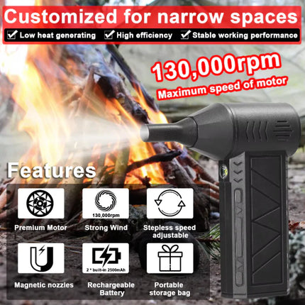 Suflanta aer portabila, indicator baterie, turbo fan, 130000 RPM, 4 trepte de putere, baterie 5000 mAh, negru cu 2 acumulatori - PromotiiZilnice